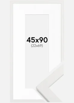 Ramme hvid træ 45x90 cm - Passepartout Hvid 23x70 cm
