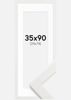 Ramme hvid træ 35x90 cm - Passepartout Hvid 25x75 cm