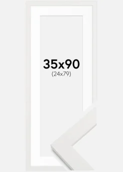Ramme hvid træ 35x90 cm - Passepartout Hvid 25x80 cm