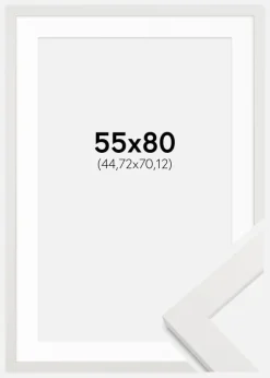 Ramme hvid træ 55x80 cm - Passepartout Hvid 18x28 inches