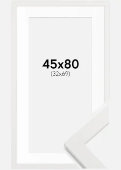 Ramme hvid træ 45x80 cm - Passepartout Hvid 33x70 cm