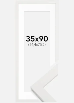 Ramme hvid træ 35x90 cm - Passepartout Hvid 10x30 inches