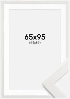 Ramme hvid træ 65x95 cm - Passepartout Hvid 55x84 cm