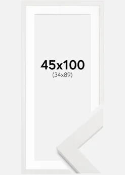 Ramme hvid træ 45x100 cm - Passepartout Hvid 35x90 cm