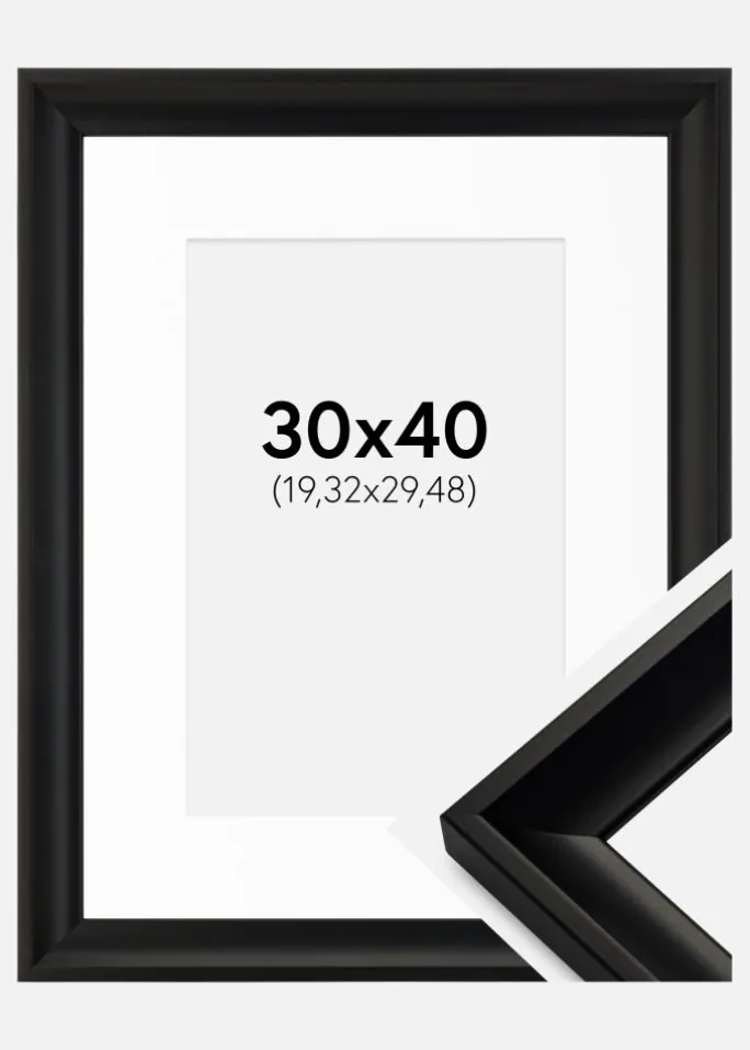 Ramme Öjaren Sort 30x40 cm - Passepartout Hvid 8x12 inches