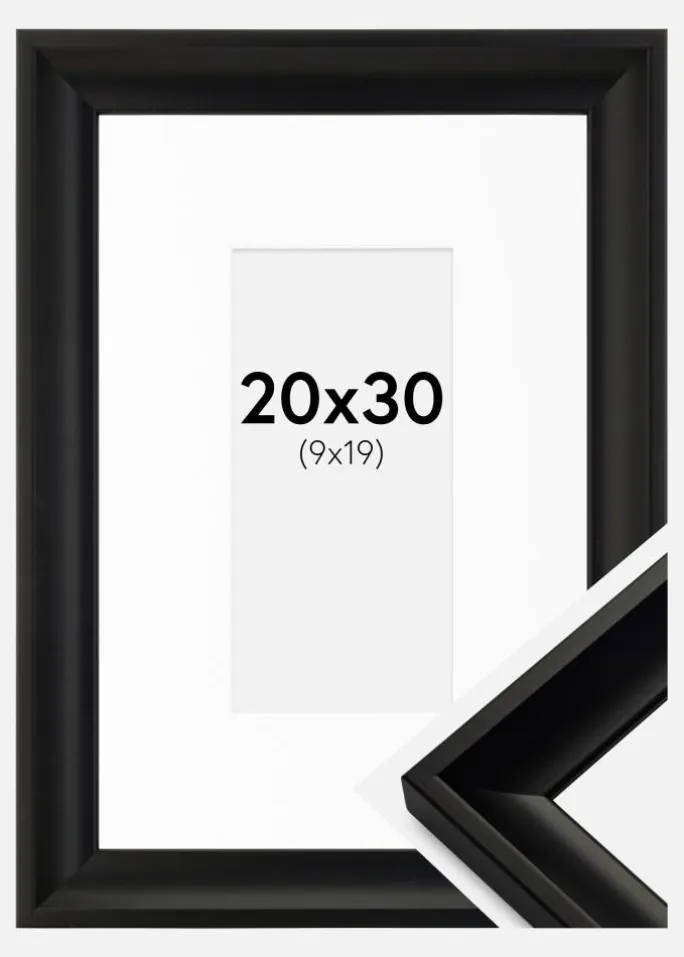 Ramme Öjaren Sort 20x30 cm - Passepartout Hvid 10x20 cm