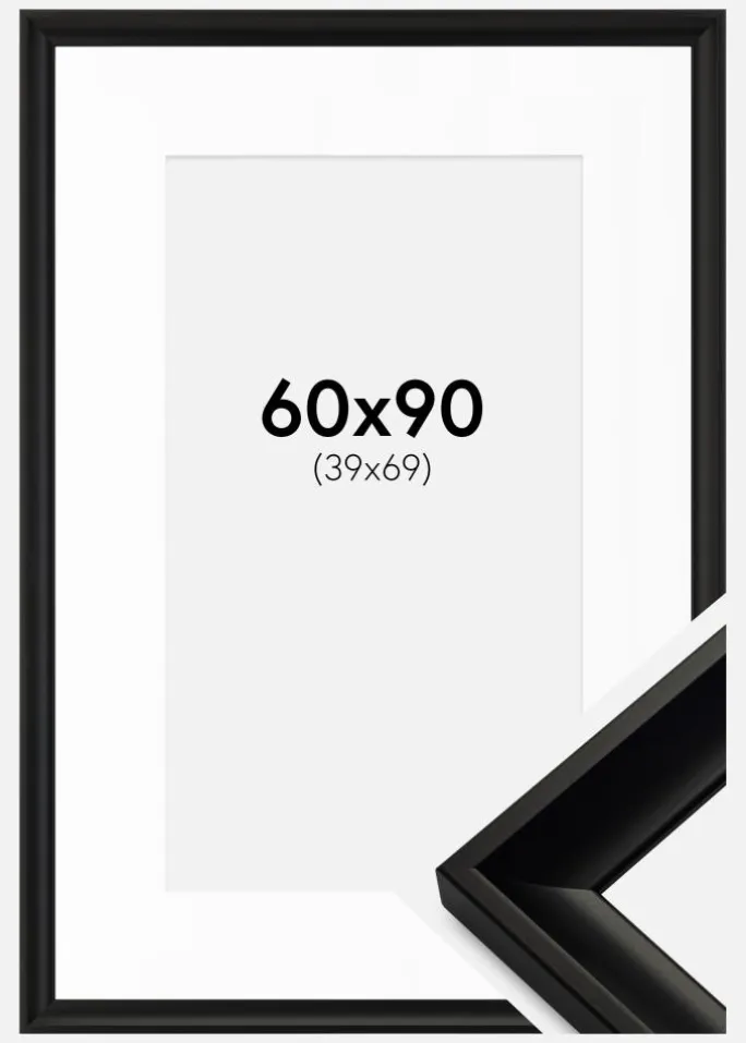 Ramme Öjaren Sort 60x90 cm - Passepartout Hvid 40x70 cm