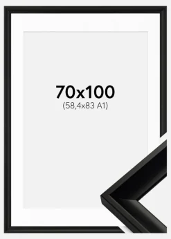 Ramme Öjaren Sort 70x100 cm - Passepartout Hvid 59,4x84 cm (A1)