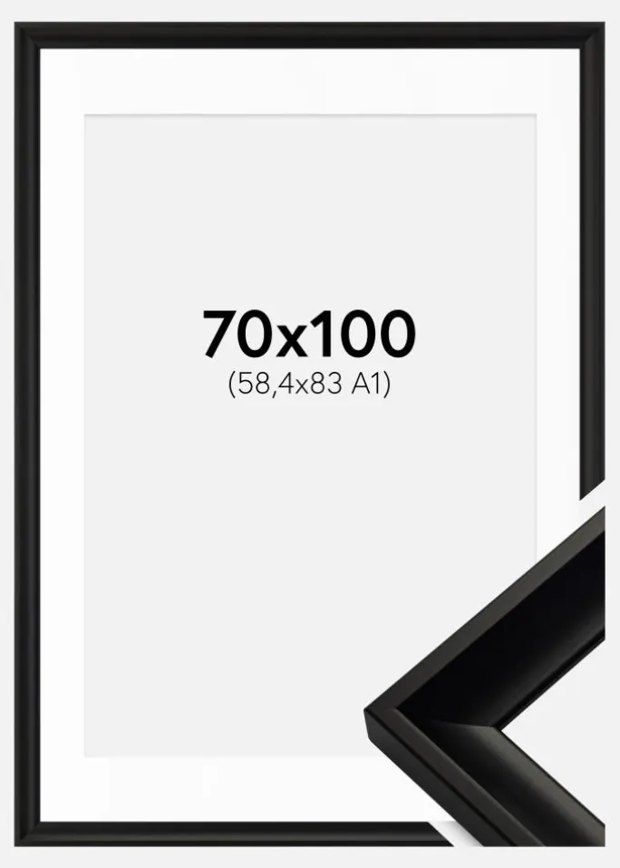 Ramme Öjaren Sort 70x100 cm - Passepartout Hvid 59,4x84 cm (A1)