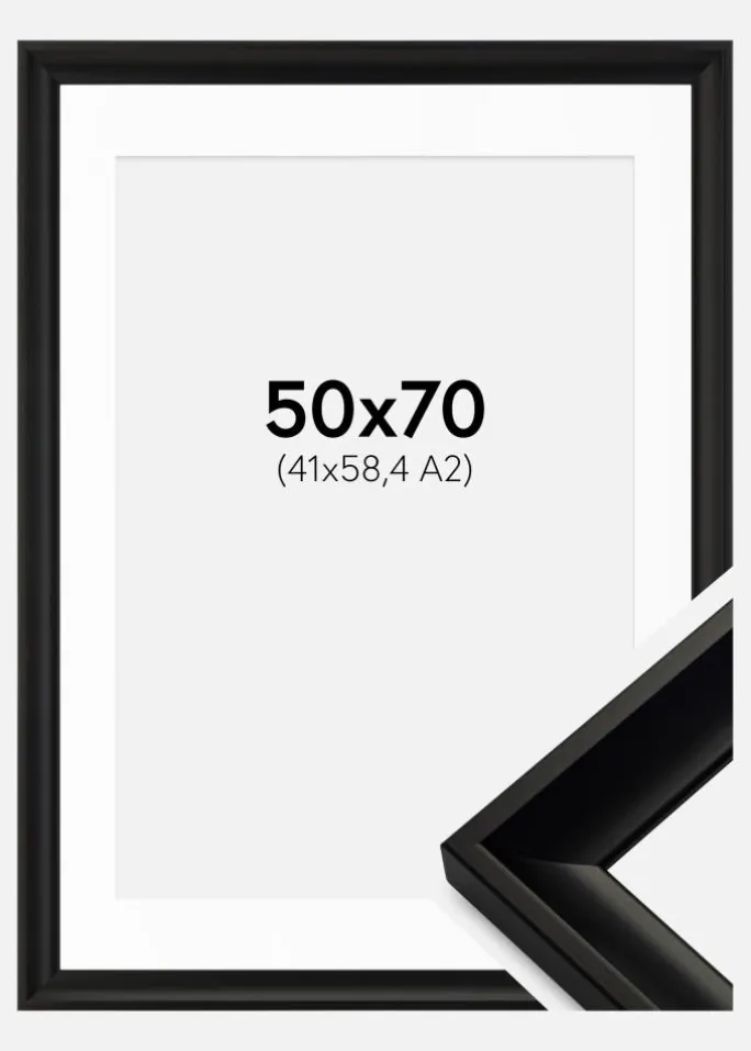 Ramme Öjaren Sort 50x70 cm - Passepartout Hvid 42x59,4 cm (A2)