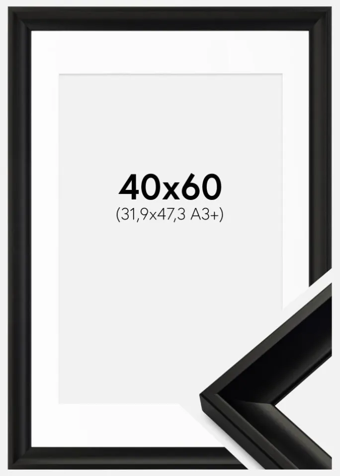 Ramme Öjaren Sort 40x60 cm - Passepartout Hvid 32,9x48,3 cm (A3+)