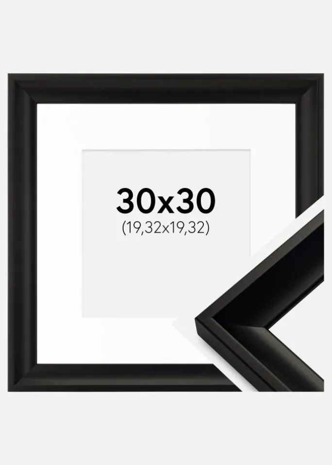 Ramme Öjaren Sort 30x30 cm - Passepartout Hvid 8x8 inches