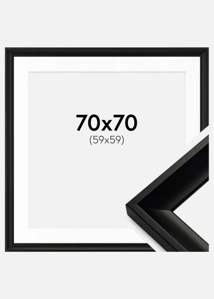 Ramme Öjaren Sort 70x70 cm - Passepartout Hvid 60x60 cm