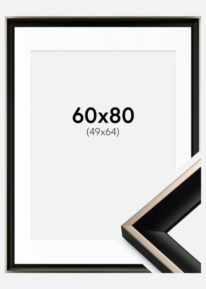 Ramme Öjaren Sort-Sølv 60x80 cm - Passepartout Hvid 50x65 cm