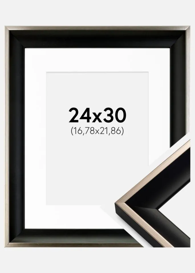 Ramme Öjaren Sort-Sølv 24x30 cm - Passepartout Hvid 7x9 inches