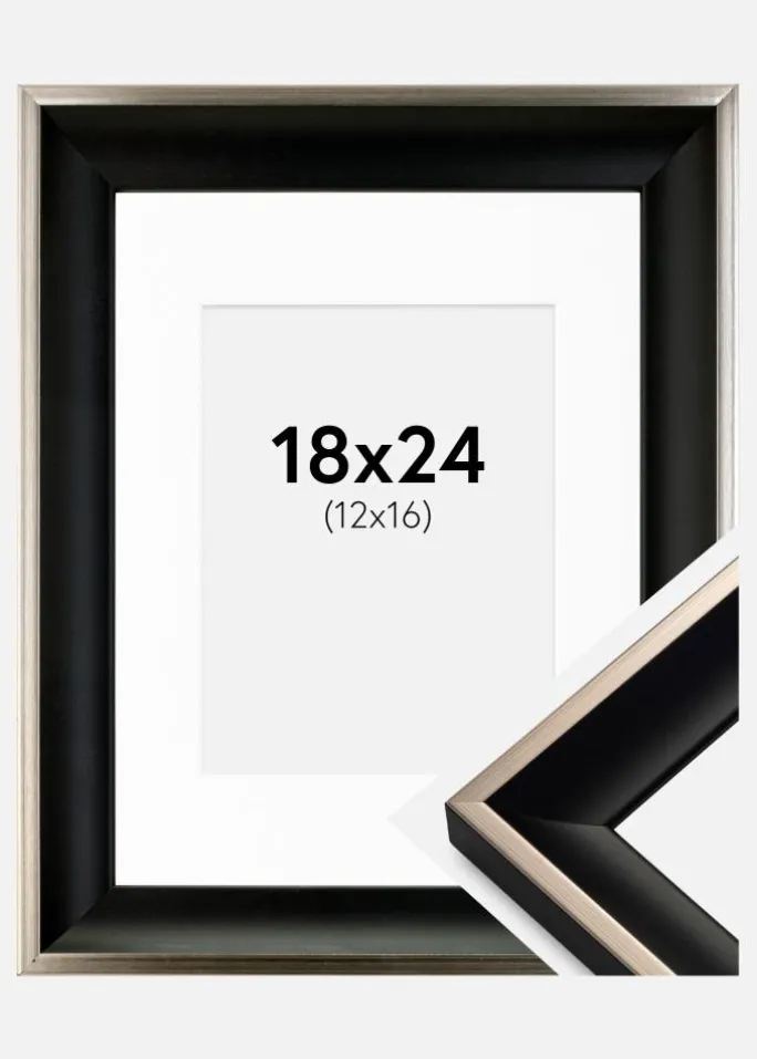 Ramme Öjaren Sort-Sølv 18x24 cm - Passepartout Hvid 13x17 cm