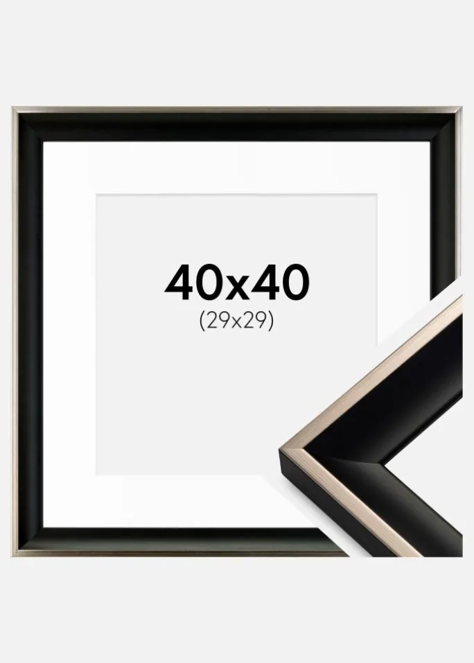 Ramme Öjaren Sort-Sølv 40x40 cm - Passepartout Hvid 30x30 cm