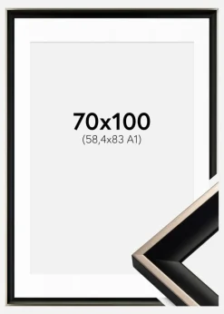 Ramme Öjaren Sort-Sølv 70x100 cm - Passepartout Hvid 59,4x84 cm (A1)