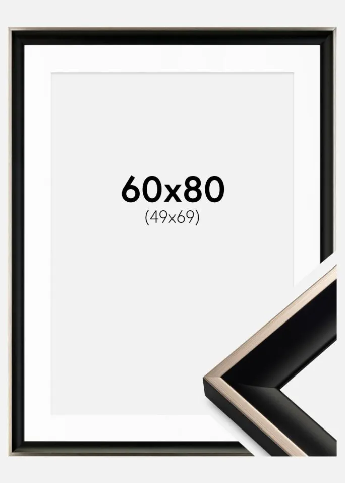 Ramme Öjaren Sort-Sølv 60x80 cm - Passepartout Hvid 50x70 cm
