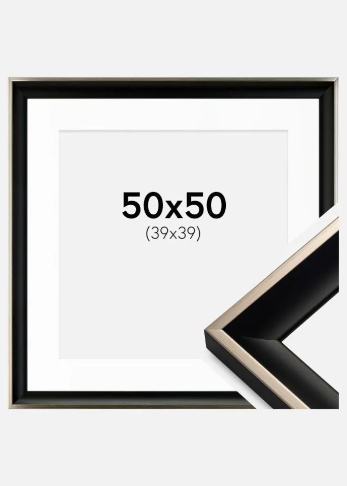 Ramme Öjaren Sort-Sølv 50x50 cm - Passepartout Hvid 40x40 cm