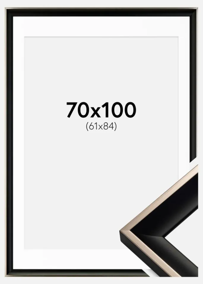 Ramme Öjaren Sort-Sølv 70x100 cm - Passepartout Hvid 62x85 cm