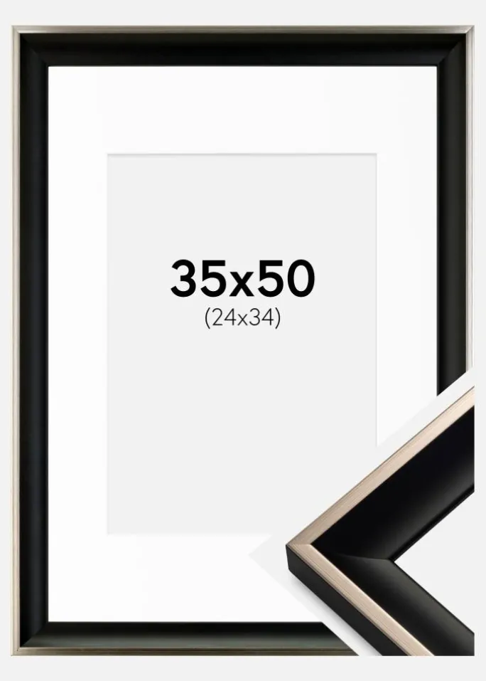 Ramme Öjaren Sort-Sølv 35x50 cm - Passepartout Hvid 25x35 cm