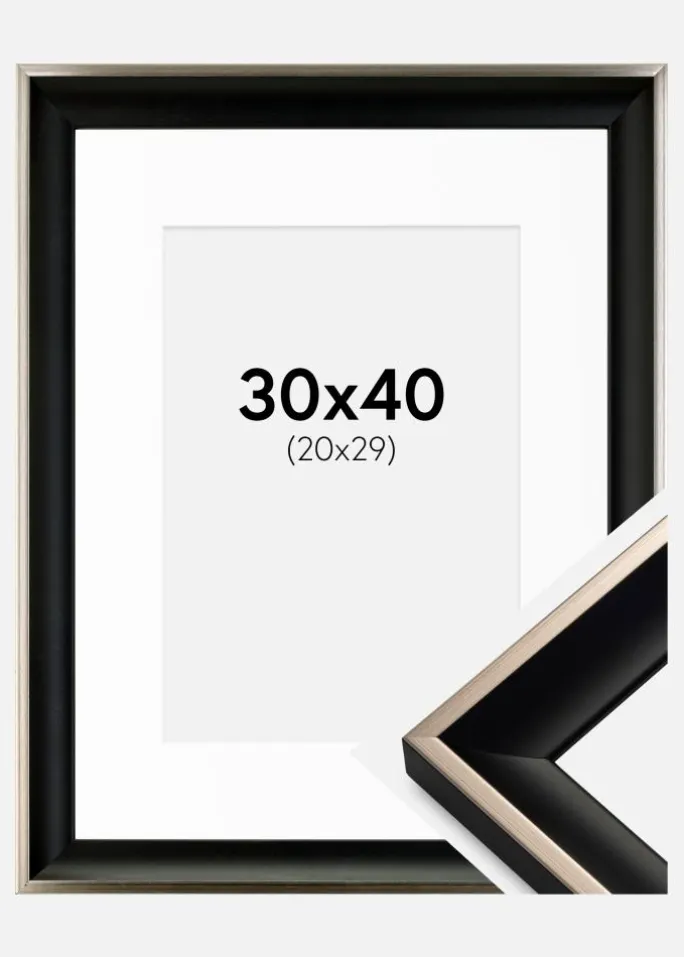 Ramme Öjaren Sort-Sølv 30x40 cm - Passepartout Hvid 21x30 cm