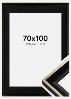 Ramme Öjaren Sort-Sølv 70x100 cm - Passepartout Sort 59,4x84 cm (A1)