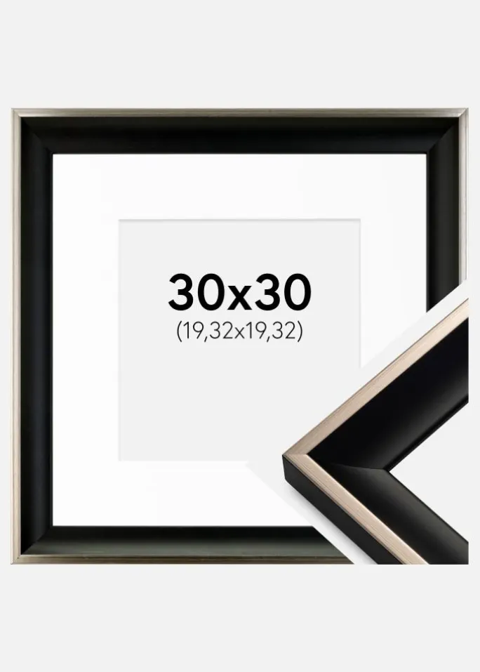 Ramme Öjaren Sort-Sølv 30x30 cm - Passepartout Hvid 8x8 inches