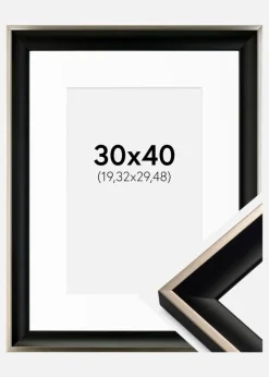 Ramme Öjaren Sort-Sølv 30x40 cm - Passepartout Hvid 8x12 inches