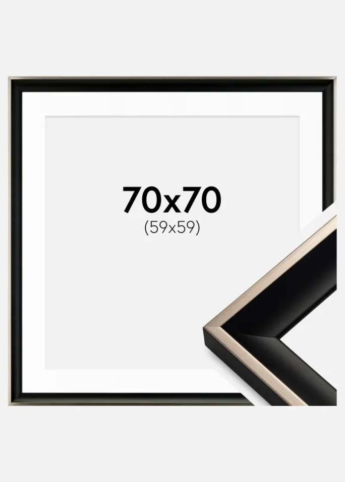 Ramme Öjaren Sort-Sølv 70x70 cm - Passepartout Hvid 60x60 cm