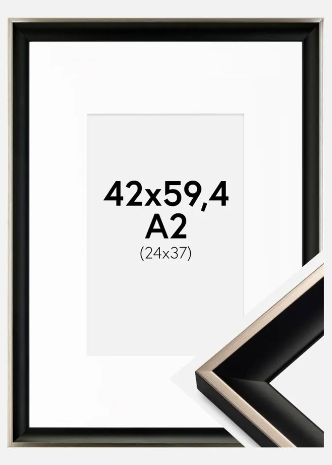 Ramme Öjaren Sort-Sølv 42x59,4 cm (A2) - Passepartout Hvid 25x38 cm