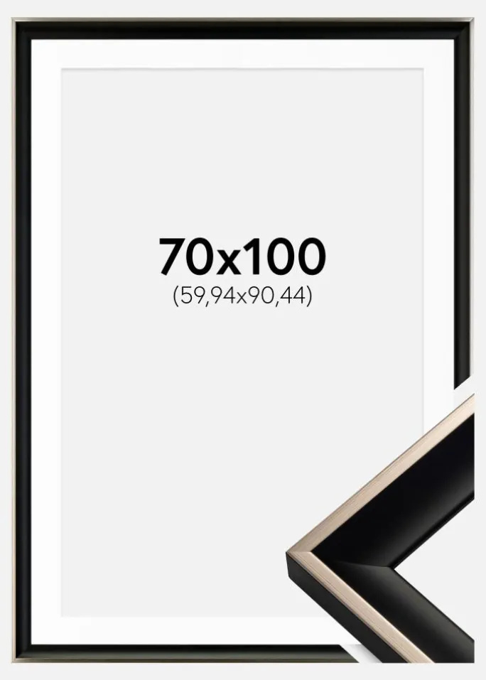 Ramme Öjaren Sort-Sølv 70x100 cm - Passepartout Hvid 24x36 inches