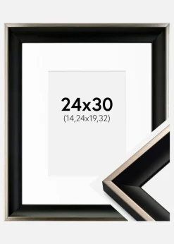 Ramme Öjaren Sort-Sølv 24x30 cm - Passepartout Hvid 6x8 inches