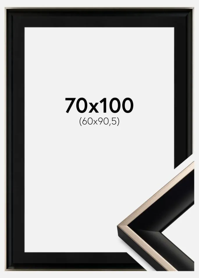 Ramme Öjaren Sort-Sølv 70x100 cm - Passepartout Sort 61x91,5 cm