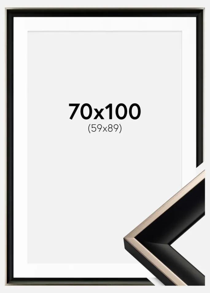 Ramme Öjaren Sort-Sølv 70x100 cm - Passepartout Hvid 60x90 cm