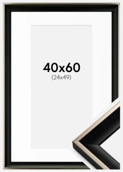 Ramme Öjaren Sort-Sølv 40x60 cm - Passepartout Hvid 25x50 cm