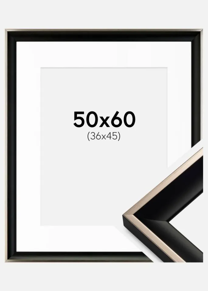 Ramme Öjaren Sort-Sølv 50x60 cm - Passepartout Hvid 37x46 cm