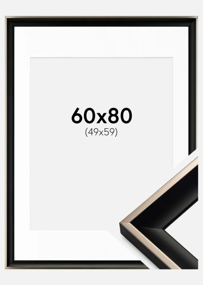 Ramme Öjaren Sort-Sølv 60x80 cm - Passepartout Hvid 50x60 cm