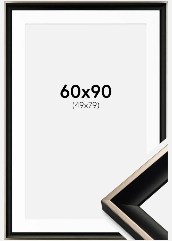 Ramme Öjaren Sort-Sølv 60x90 cm - Passepartout Hvid 50x80 cm