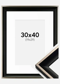 Ramme Öjaren Sort-Sølv 30x40 cm - Passepartout Hvid 20x30 cm