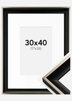 Ramme Öjaren Sort-Sølv 30x40 cm - Passepartout Hvid 18x27 cm