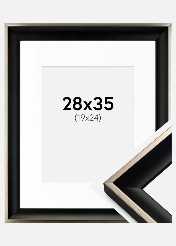Ramme Öjaren Sort-Sølv 28x35 cm - Passepartout Hvid 20x25 cm