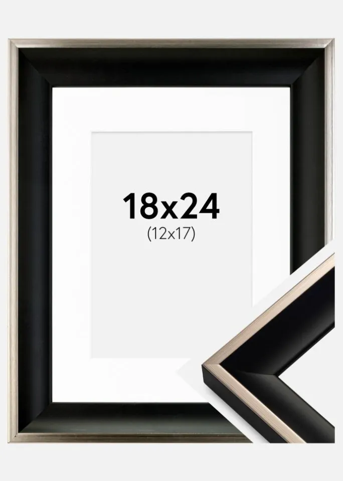 Ramme Öjaren Sort-Sølv 18x24 cm - Passepartout Hvid 13x18 cm