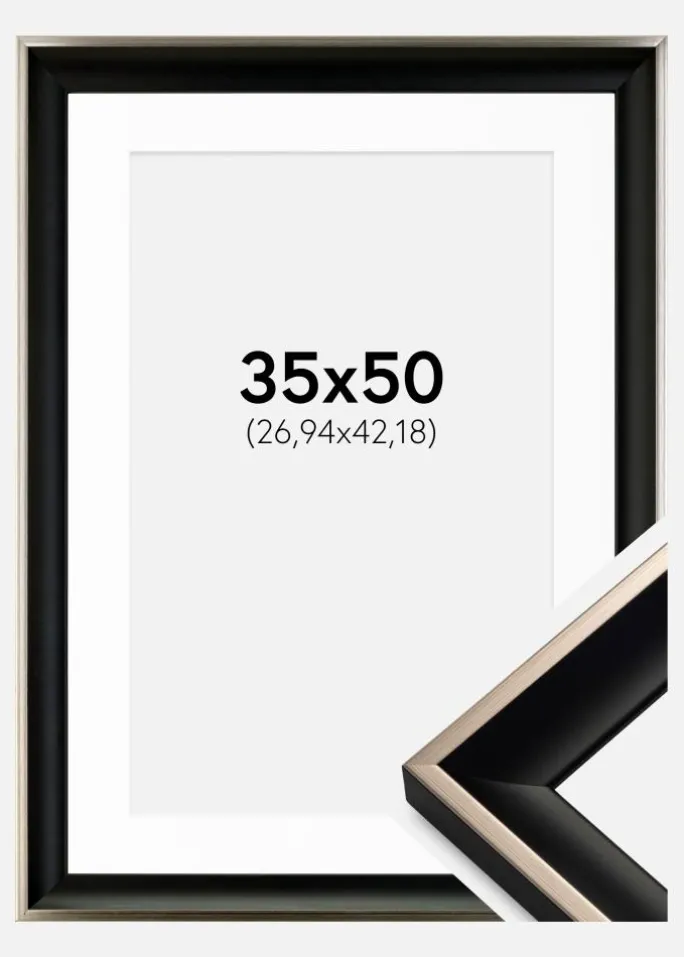 Ramme Öjaren Sort-Sølv 35x50 cm - Passepartout Hvid 11x17 inches