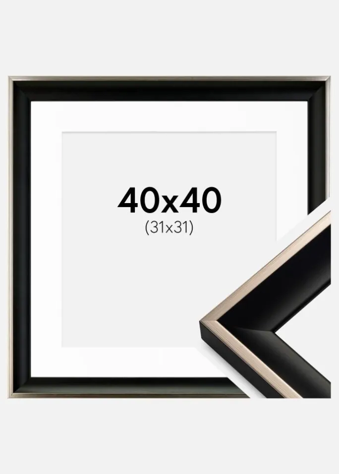 Ramme Öjaren Sort-Sølv 40x40 cm - Passepartout Hvid 32x32 cm