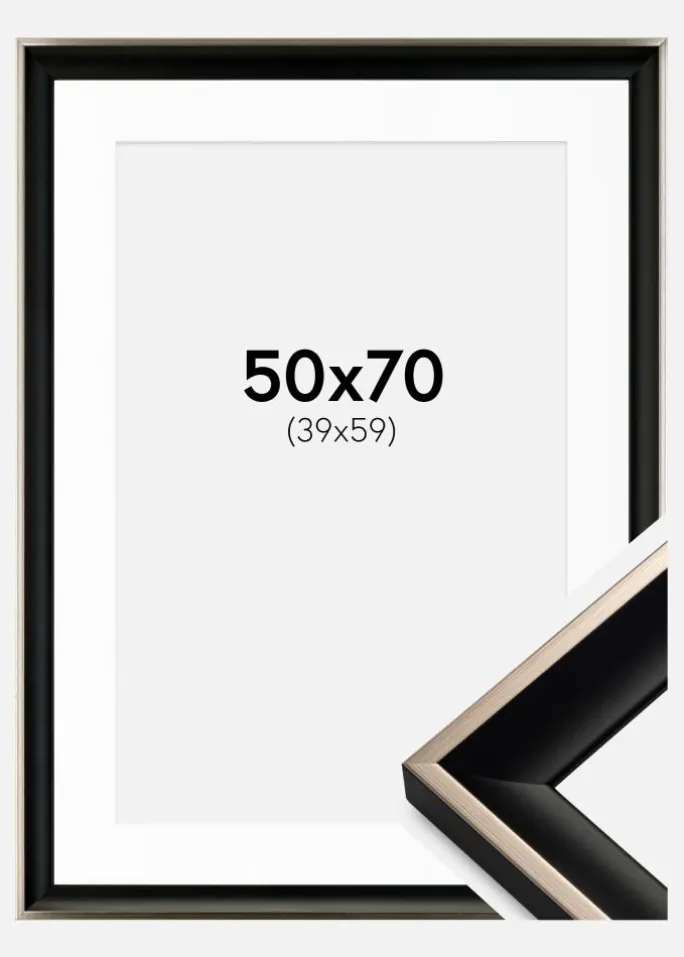 Ramme Öjaren Sort-Sølv 50x70 cm - Passepartout Hvid 40x60 cm