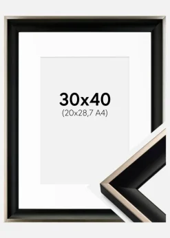 Ramme Öjaren Sort-Sølv 30x40 cm - Passepartout Hvid 21x29,7 cm (A4)