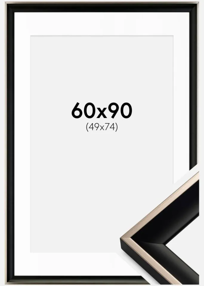 Ramme Öjaren Sort-Sølv 60x90 cm - Passepartout Hvid 50x75 cm