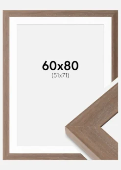 Ramme Juno Grå 60x80 cm - Passepartout Hvid 52x72 cm